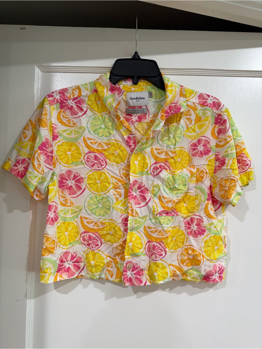 Target Goodfellow Floral Citrus Button-Up in Yellow, Pink, Green, Orange Small